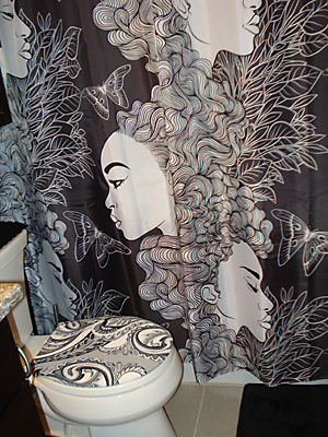black and white toilet seat lid cover by black and white portrait shower curtain