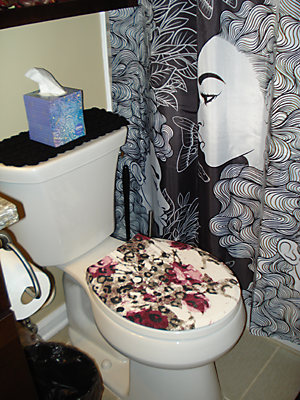 burgundy floral toilet seat lid cover by black and white face shower curtain