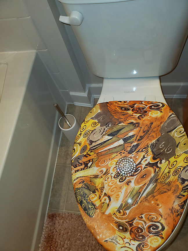 orange and yellow fun toilet seat lid cover