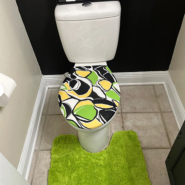 Lime green and black and yellow fun toilet seat lid covers