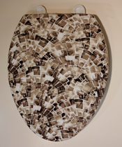 Tan brown beige designer bathroom decor toilet seat lid cover