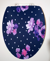 Blue with purple flowers and white polka dots toilet seat lid cover