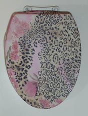   thin tan leopard and pink flowers toilet seat lid cover